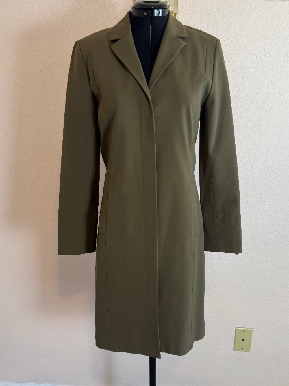Y2K Vintage Olive Green Longline Blazer Coat Tailored Duster Jacket Women's Sz 4